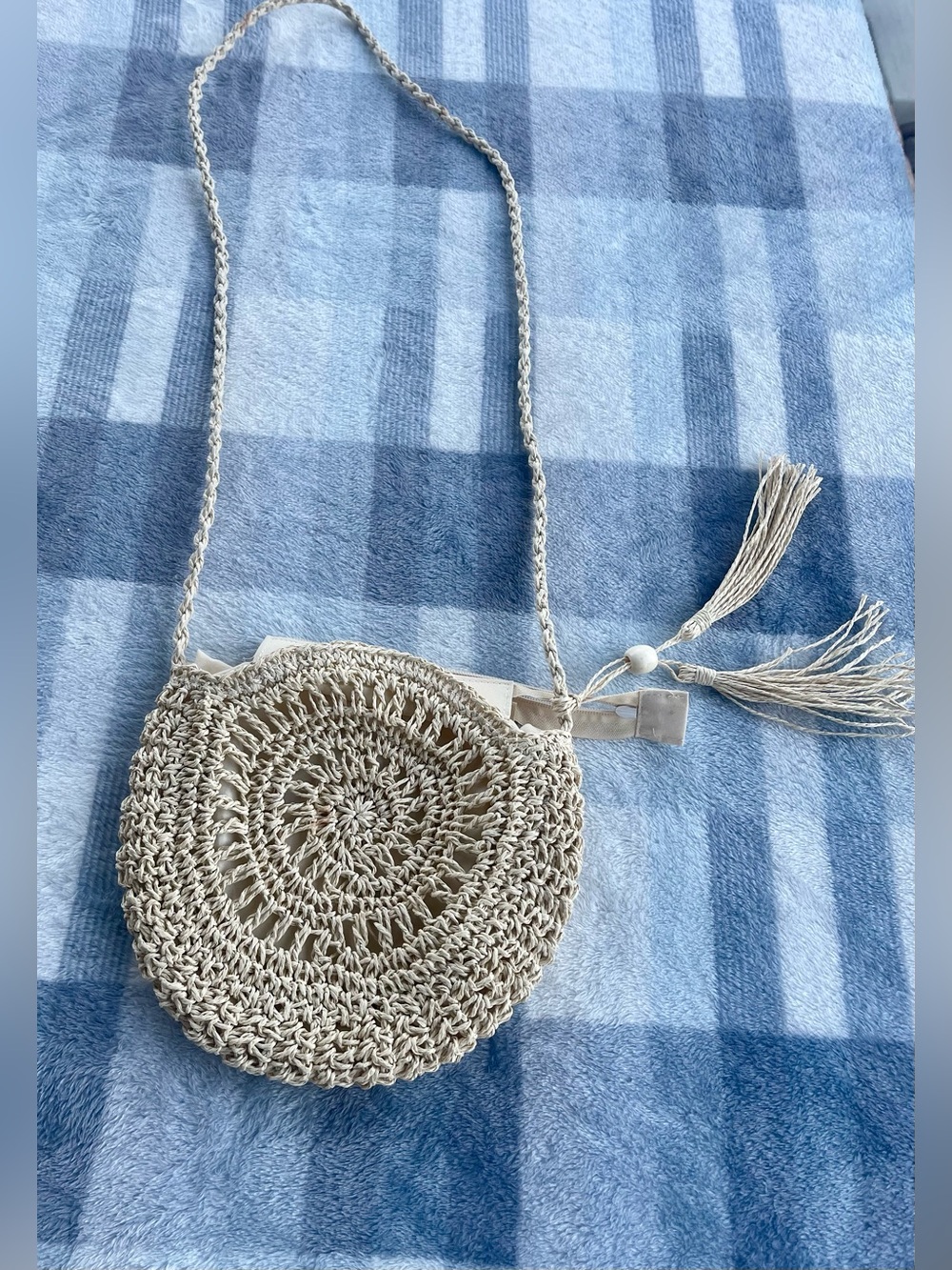 NWOT Woven Round Crossbody Bag in Natural Beige